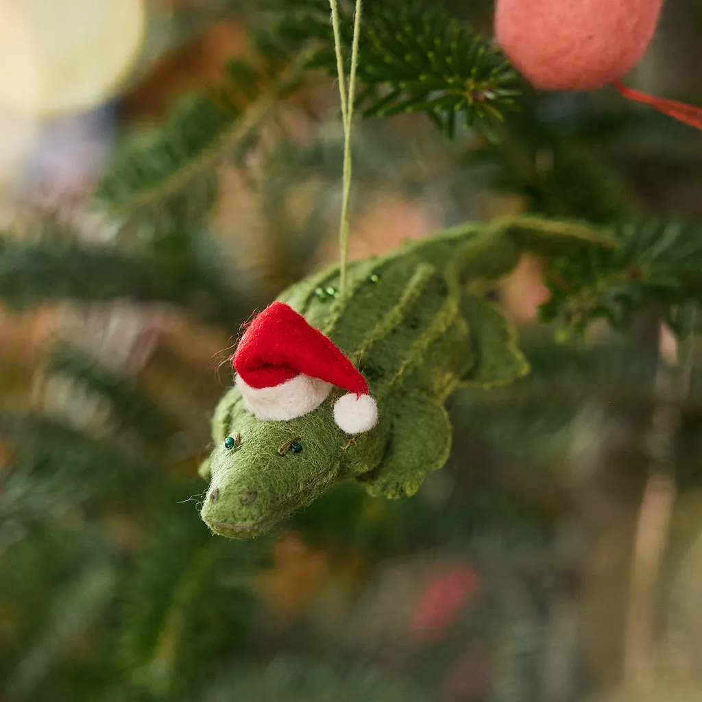 Santa Alligator Felt Ornament | Handmade Christmas Gator Decor
