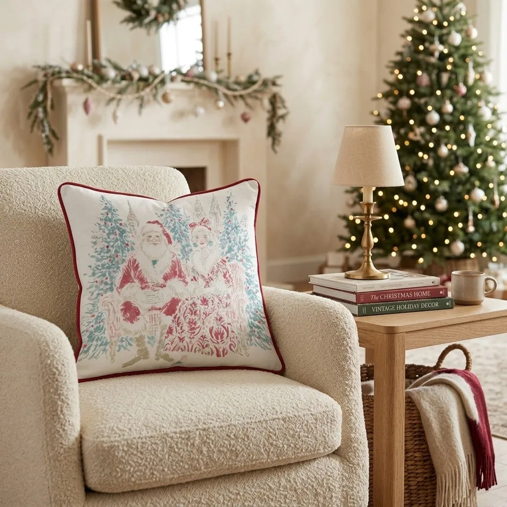 Santa and Mrs Claus NYC Christmas Throw Pillow - Hillcroft Home
