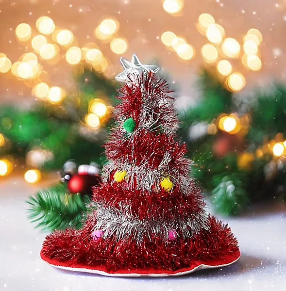 Santa Hat, Christmas Tree Hat, Green G Sequin, with Star Novelty Fun Xmas Party Silly Hat,