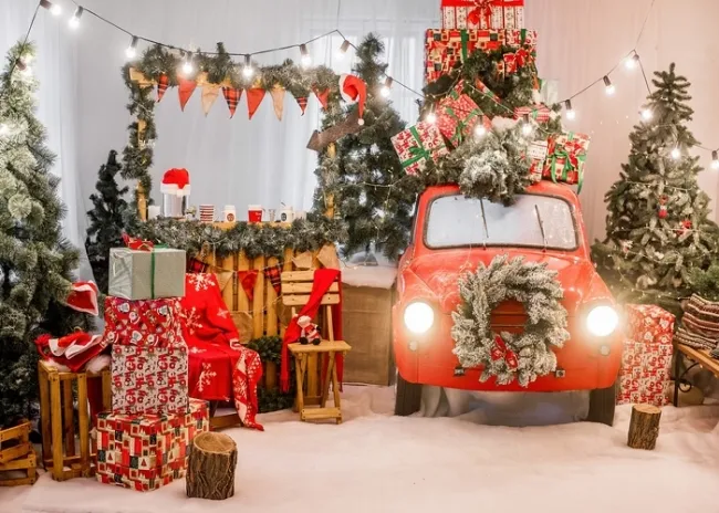 Santa's Workshop Backdrop Stage Photo Booth Christmas Photography Party Background