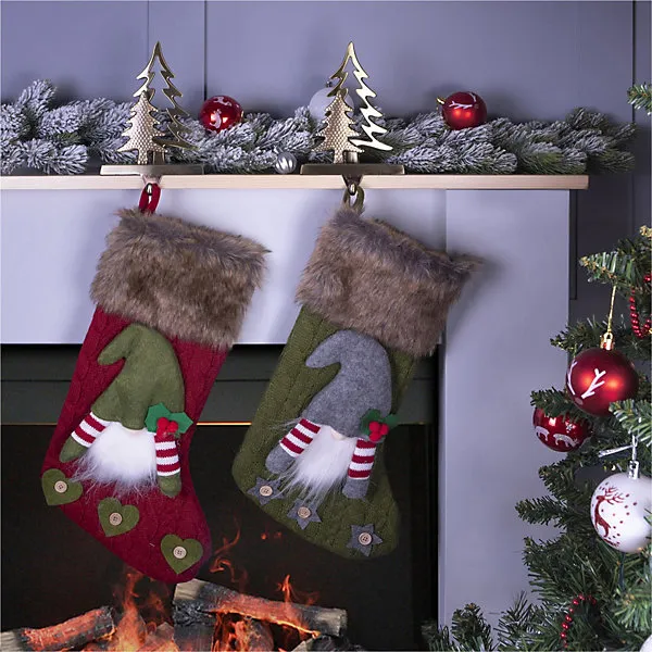 Set of 2 Christmas Stocking Holders - Aluminium Tree Design, Weighted Base, Protective Underside - Festive Mantel Display