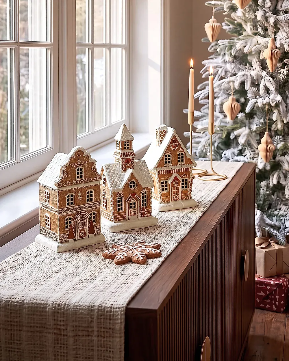 Set of 3 Christmas Decorations LED RIMPI 21/25/26 cm House Brown - Beliani.hu