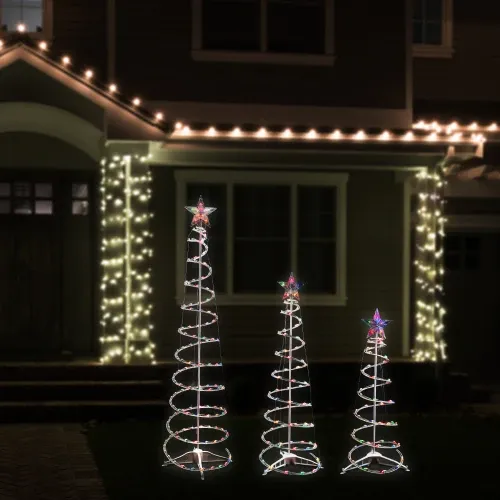 Set of 3 Lighted Multi-Color Spiral Christmas Trees - 3', 4', & 6' |  Christmas