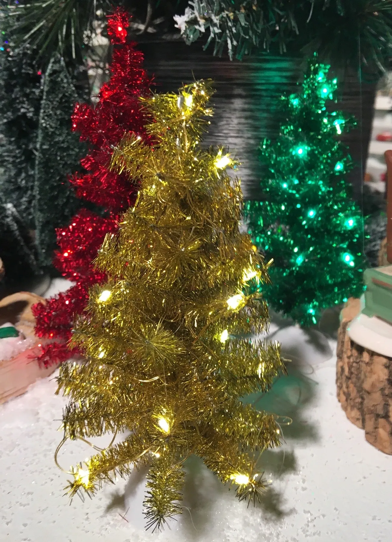 Shiny Brite Ornaments Tinsel Christmas Christmas Trees Shiny Bright Lighted Tinsel Tree Set Retro Christmas Decor
