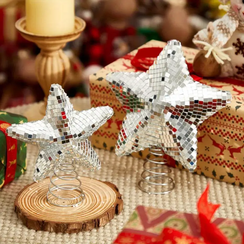 shiny glass christmas tree star topper classic reflective - Temu