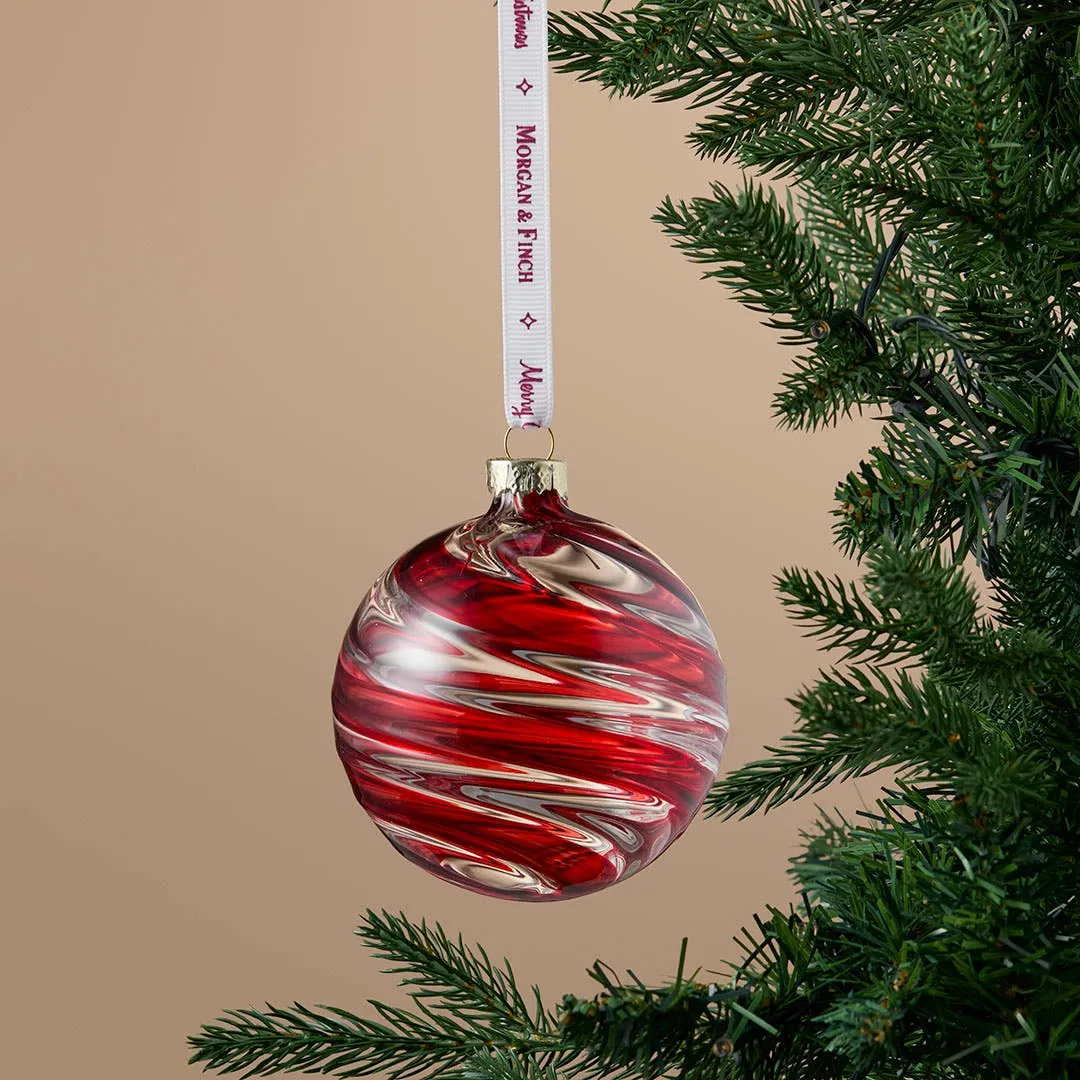Shop Glass Swirl Bauble Decoration Set Of 4 - Red/Clear Online | Bed Bath N' Table
