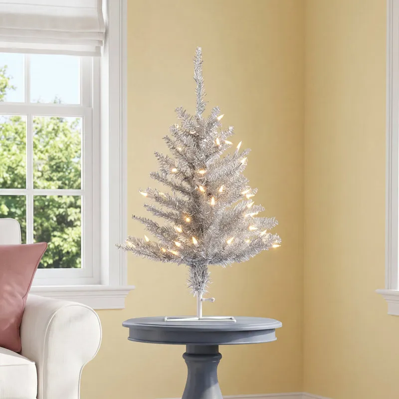Silver 2' Pre-Lit Christmas Tree