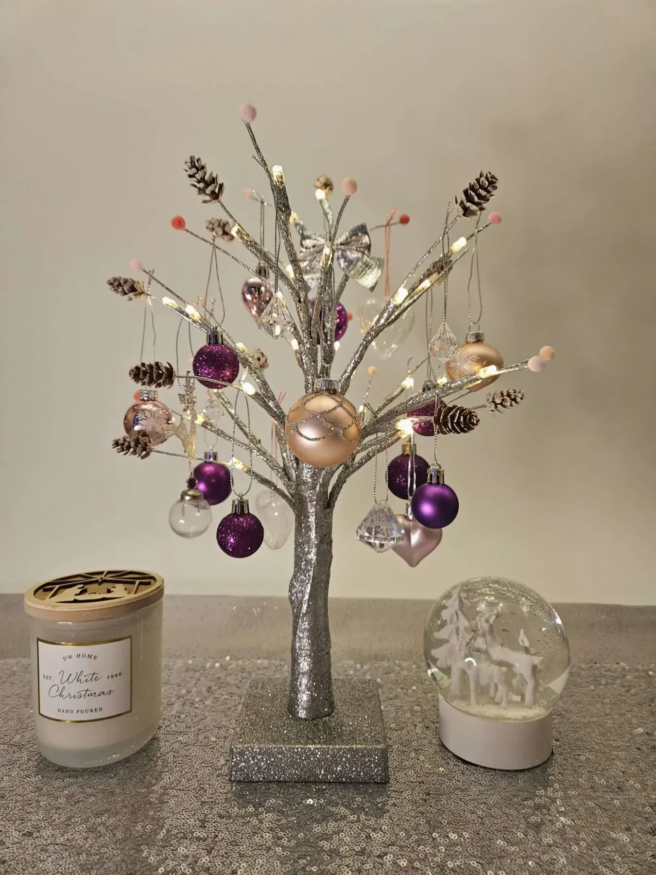 Silver Glitter LED Tabletop Tree – Pink, Purple & Rose Decorations - VeVo Seasonal Shop