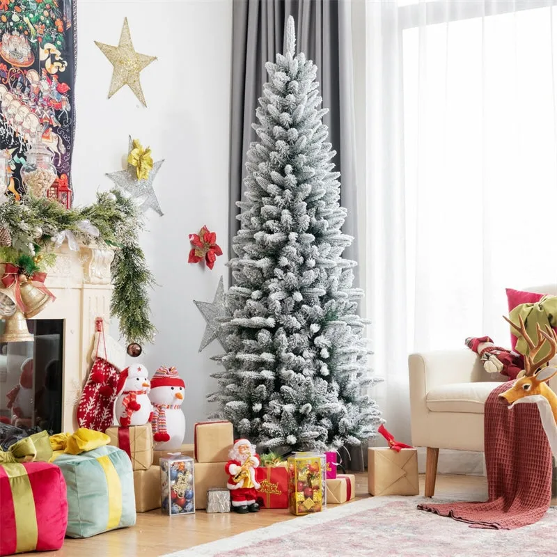 Snow Flocked Pencil Christmas Trees - Holiday Decorations | Bestoutdor
