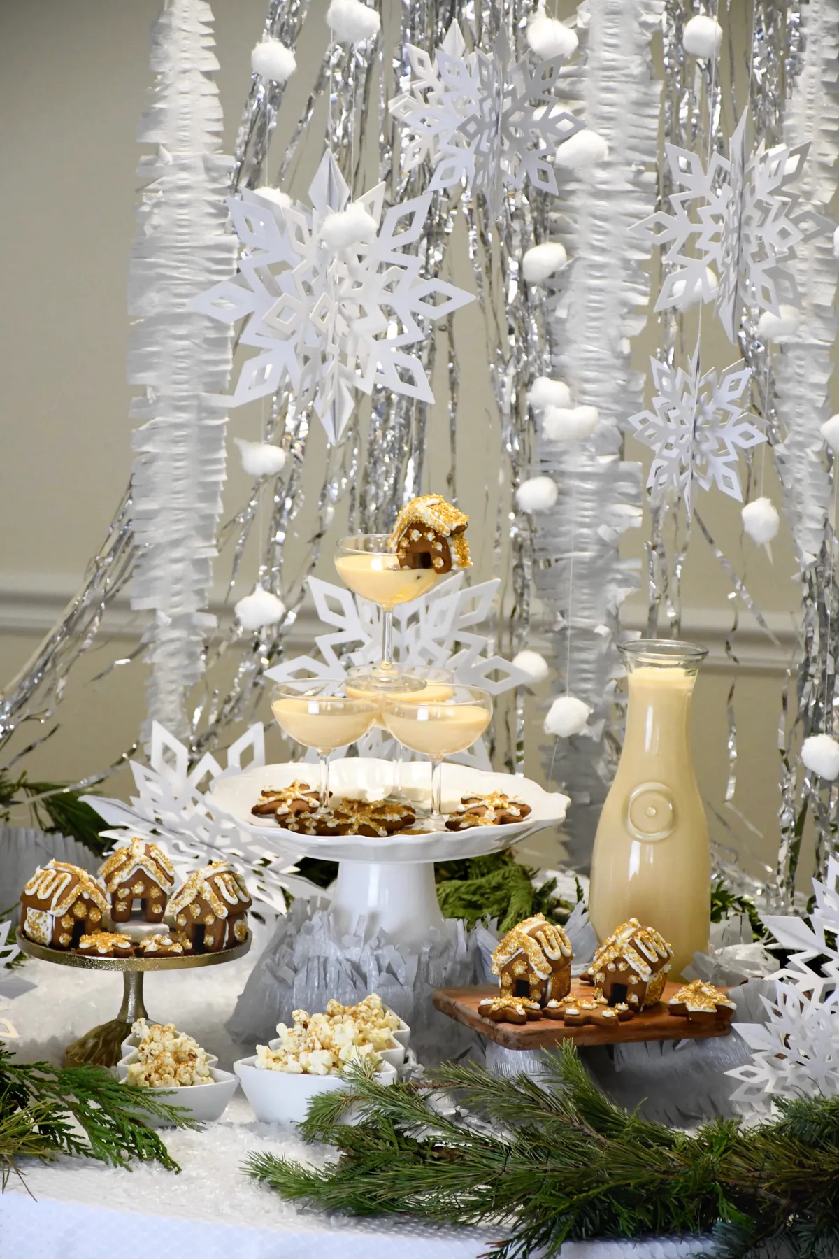 Snowy eggnog bar for a winter party
