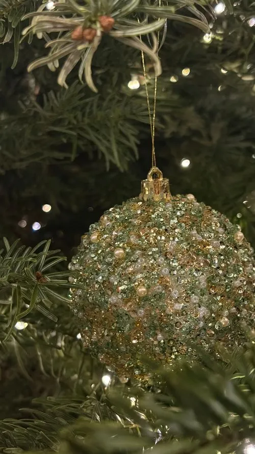 Sparkling Green Ornament on Christmas Tree · Free Stock Photo