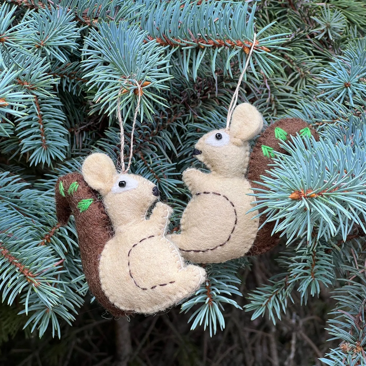 Squirrel Handmade Felt Ornaments, Set of 2 - Gifts With Humanity