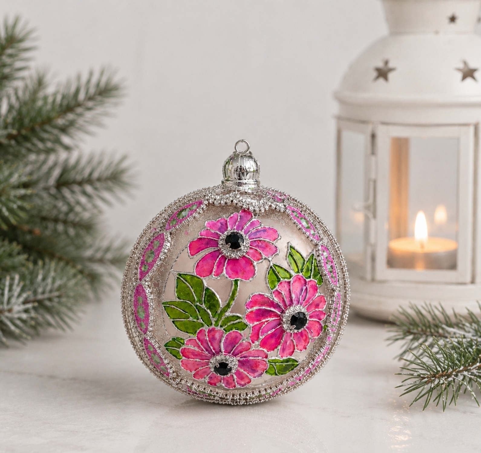Stained Glass Floral Christmas Ornament