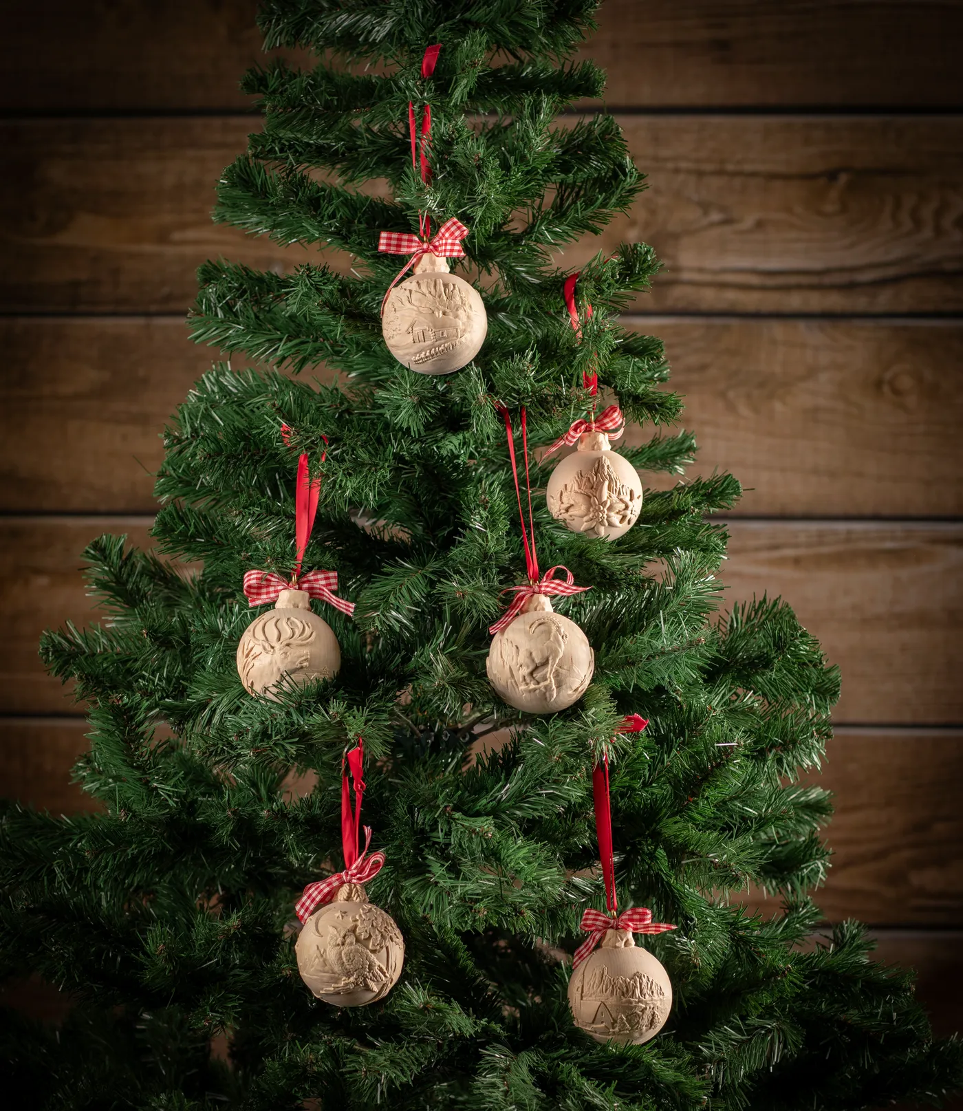 Stone Pine Bauble Dolomites & Church | Handcrafted Wood Ornament