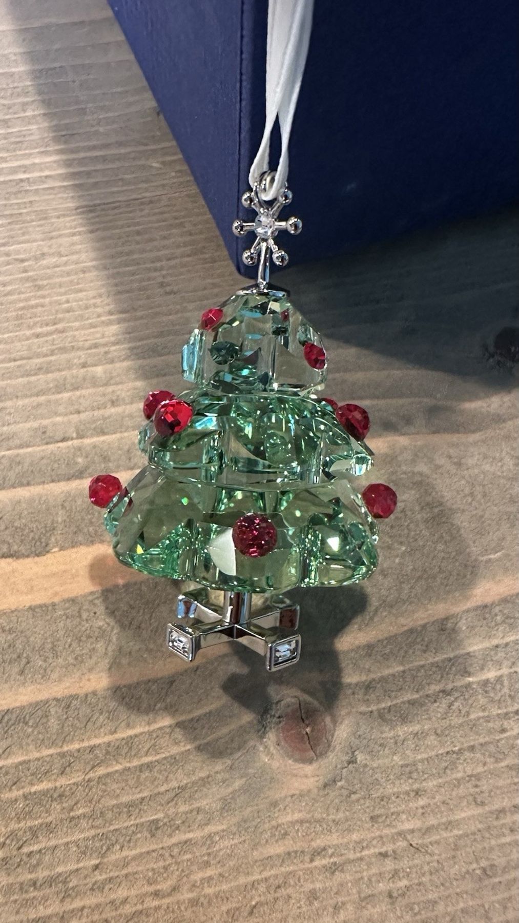 Swarovski Small Green and Red Crystal Christmas Tree Ornament