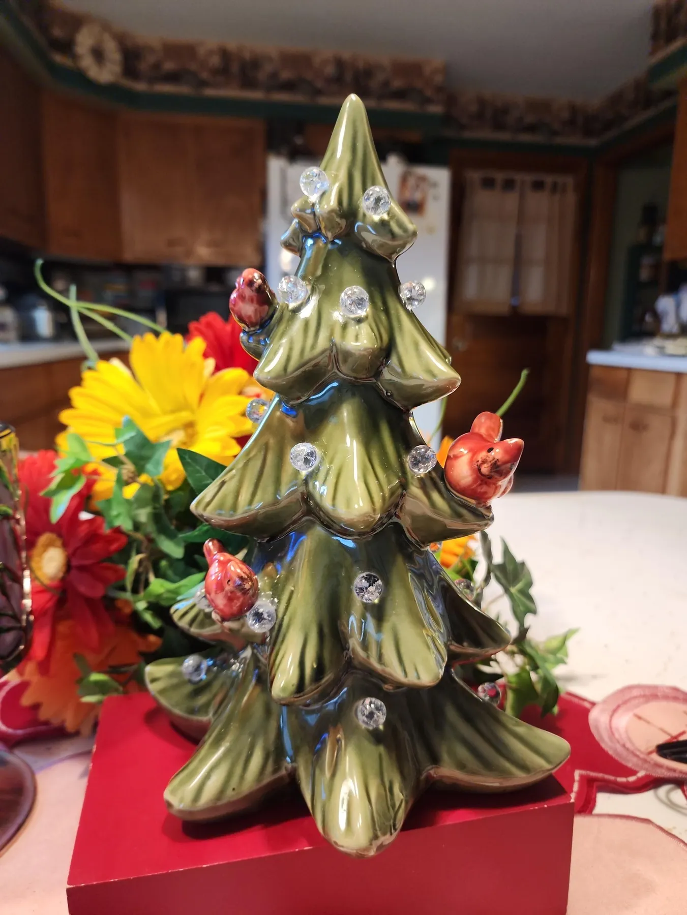 Tabletop Ceramic Christmas Tree w/ Cardinal | Mercari