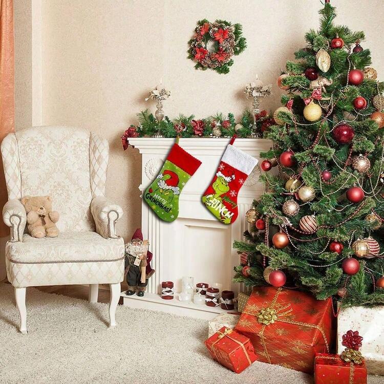 The Grinch 1pc Christmas Stocking, Multiple Print Styles Available,  Suitable For Christmas Home Decor, Can Be Used As Christmas Fireplace  Hanging Decoration And Holiday Candy Gift Sock | SHEIN