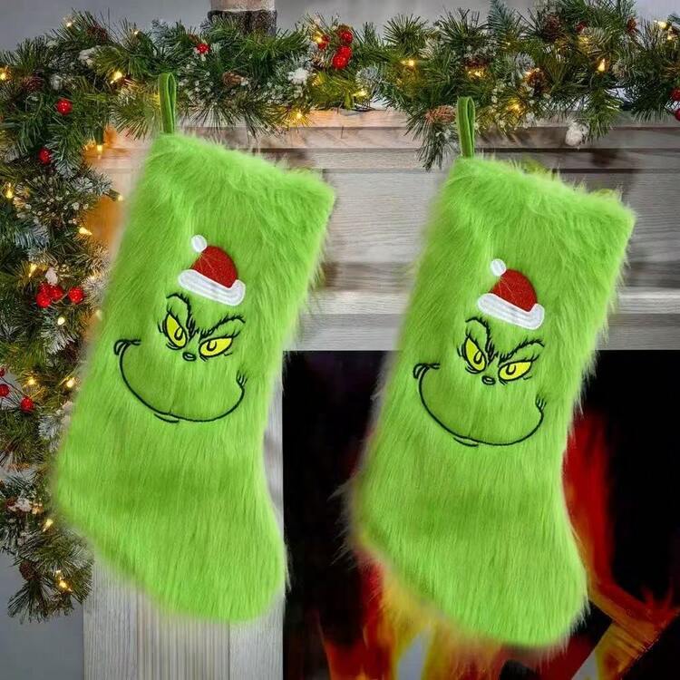 The Grinch 1pc Printed Christmas Stocking, Merry Grinchmas Xmas Gift Candy Bag, Fireplace Hanging Ornament For Holiday Home Decor,Large Pattern Christmas Stocking, Gift Candy Holder, Xmas Tree Firep