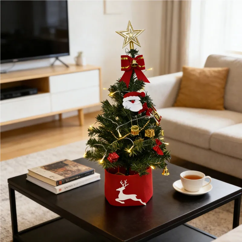 The Holiday Aisle® 2FT Pre-lit Artificial Small Mini Christmas Tree with Warm White LED Lights, Perfect for Xmas Tabletop Decorations, Home, Kitchen, Dining Table top - Wayfair Canada