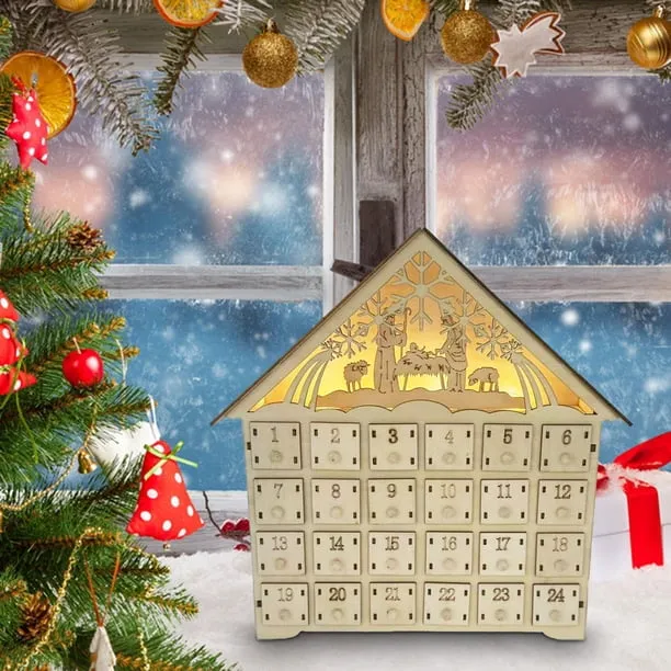 Tnarru 24 Day Advent Calendar Christmas Wooden Advent Calendar House Decoration 24 Drawers for Living Room Office Restaurant Bedroom - Walmart.ca