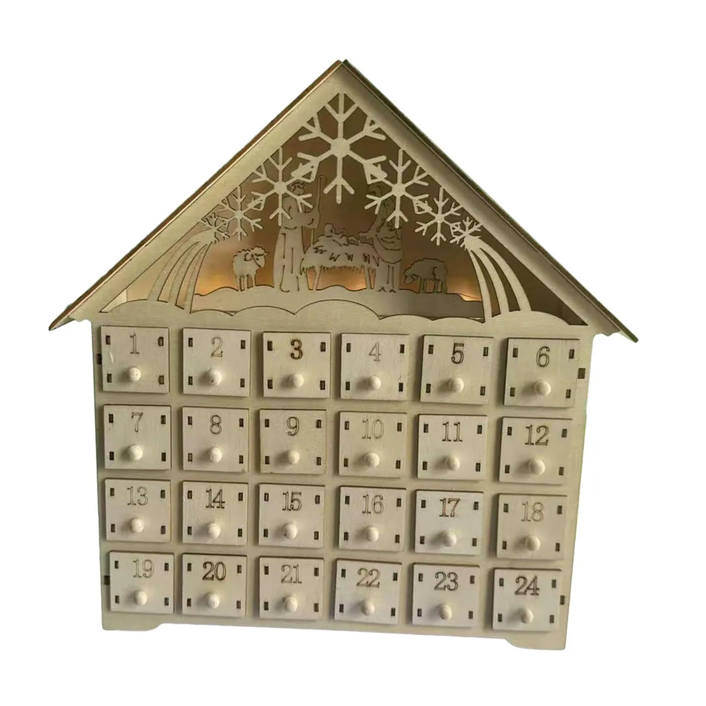 Tnarru 24 Day Advent Calendar Christmas Wooden Advent Calendar House Decoration 24 Drawers for Living Room Office Restaurant Bedroom - Walmart.ca