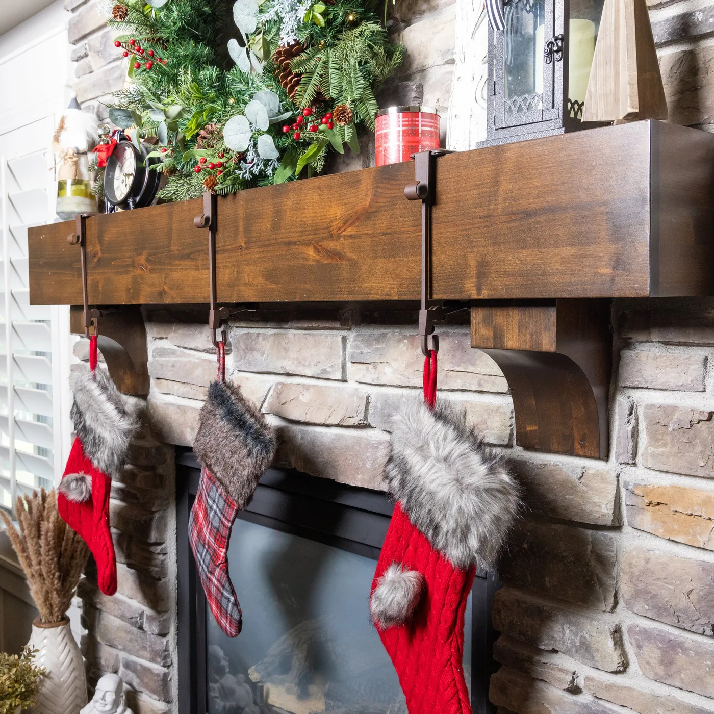 Treekeeper Garland and Christmas Stocking Holder for Mantle 3pk Black