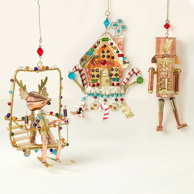 Uncommon Goods | Nutcracker - Holiday Icons Beaded Metal Ornaments |  handmade beaded ornaments