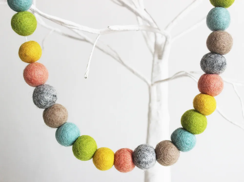 Unisex Pom Pom Garland, Feltball Garland, Cake Smash Décor - MK Kids Interiors - Award Winning Interior Design Studio