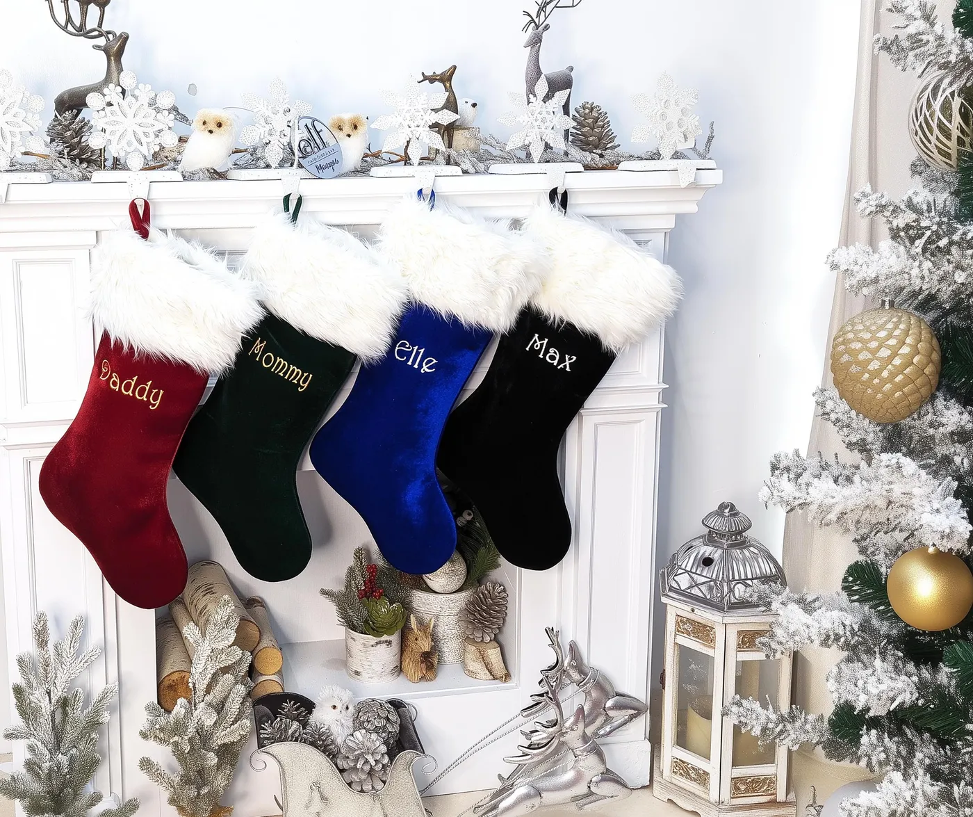 Velvet Stocking Black Christmas Christmas Stockings Velvet Christmas  Stockings Midnight Blue/Charcoal LamlerStudio