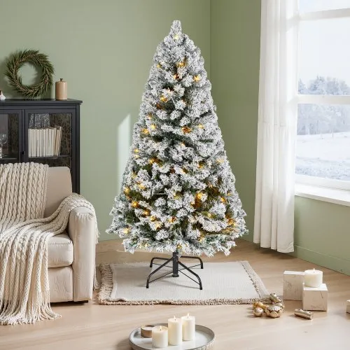 VEVOR 4ft Flocked Christmas Tree Prelit – 4ftx2.62ft, LED