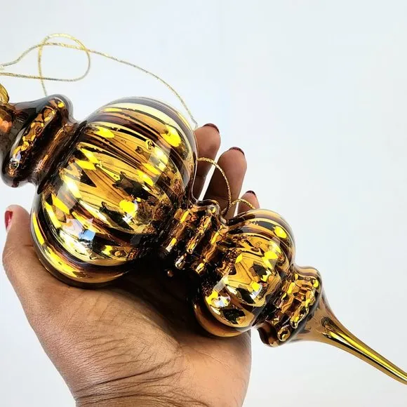 Vintage -10\' Long - Blown Glass Gold/Dark Brown Christmas Tree Ornament