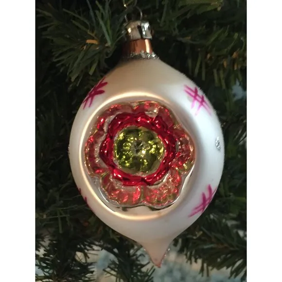 Vintage 1950s Indent Christmas Ornaments: Shiny Glass Retro Three 1950\'s  Indent Christmas Ornaments Decorations Glass