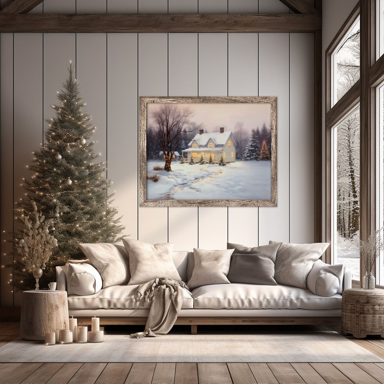 vintage canvas print, exclusive vintage holiday home snowy canvas wall art  multiple frame size options