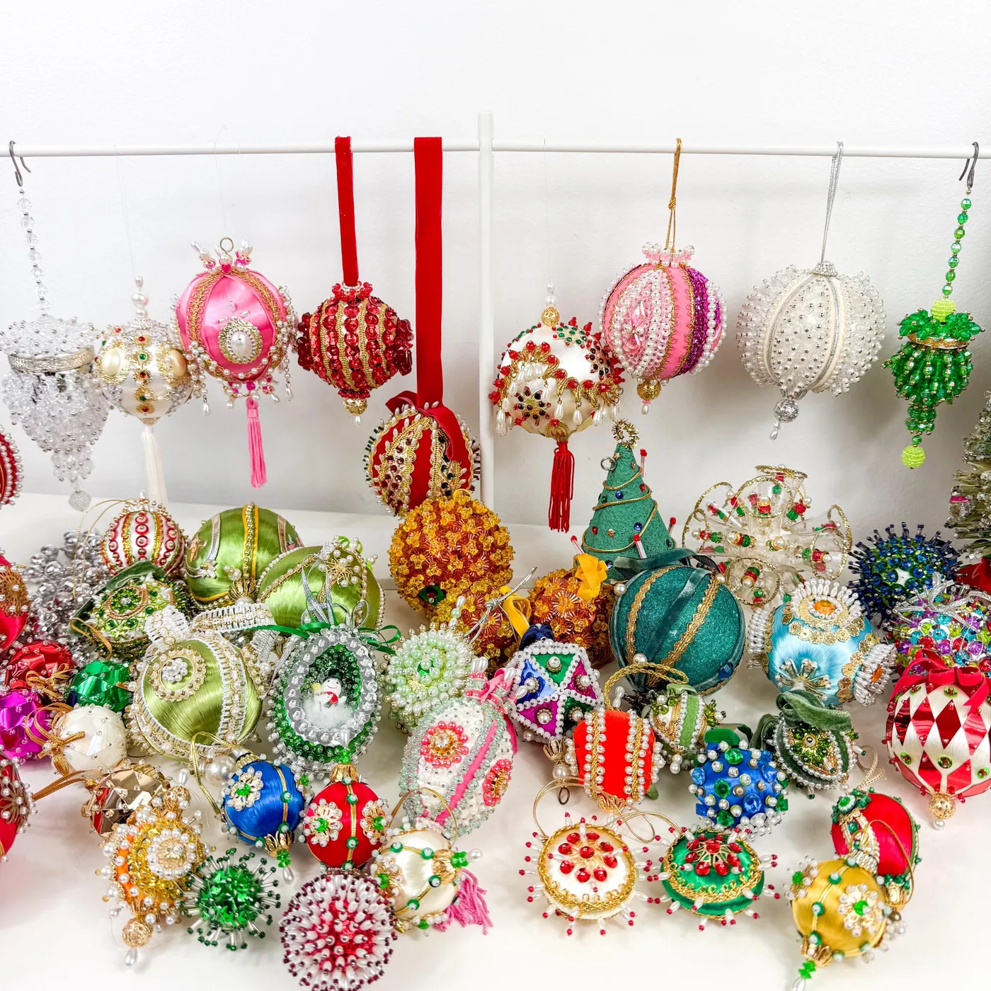 Vintage Christmas Beaded Sequined Ornaments - Etsy Vintage Christmas Ornaments Multicolored Handmade Beaded Sequins Hearts Basket