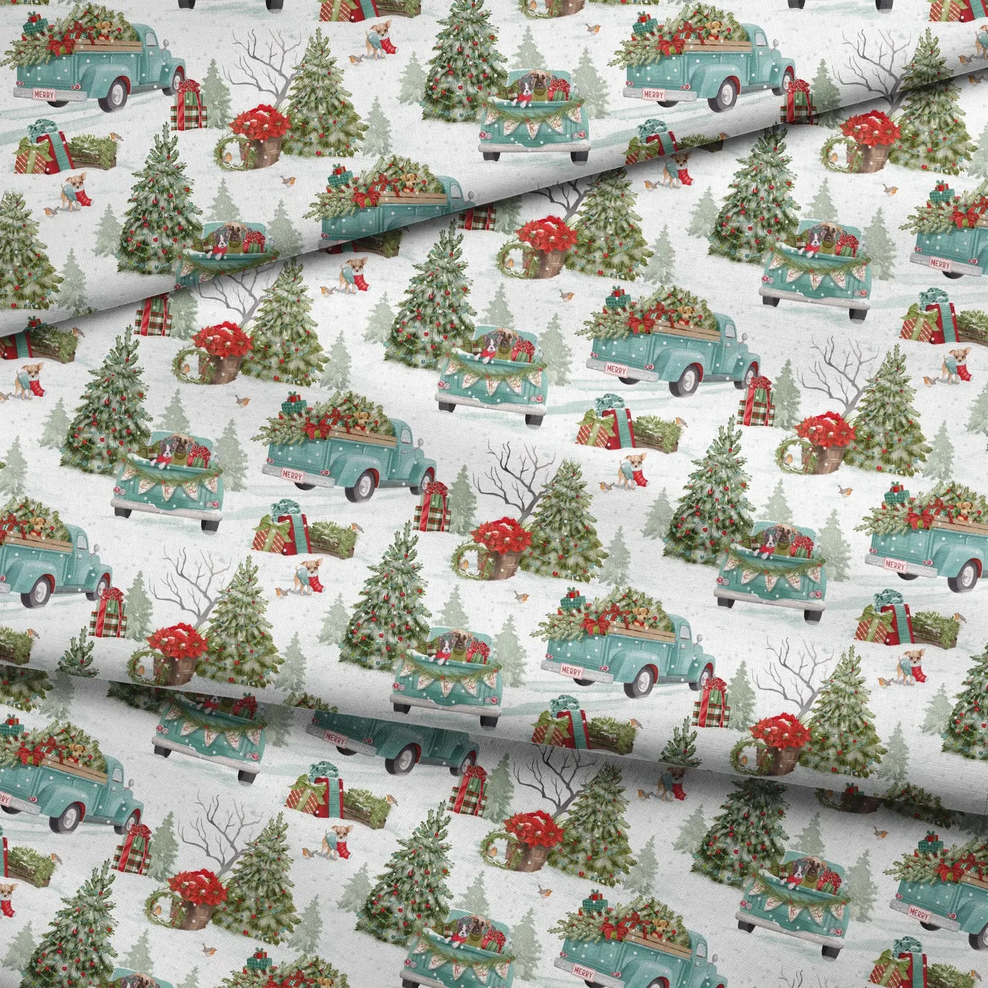 Vintage Christmas Tree Truck by Nicole Tamarin | Fabric by the Yard