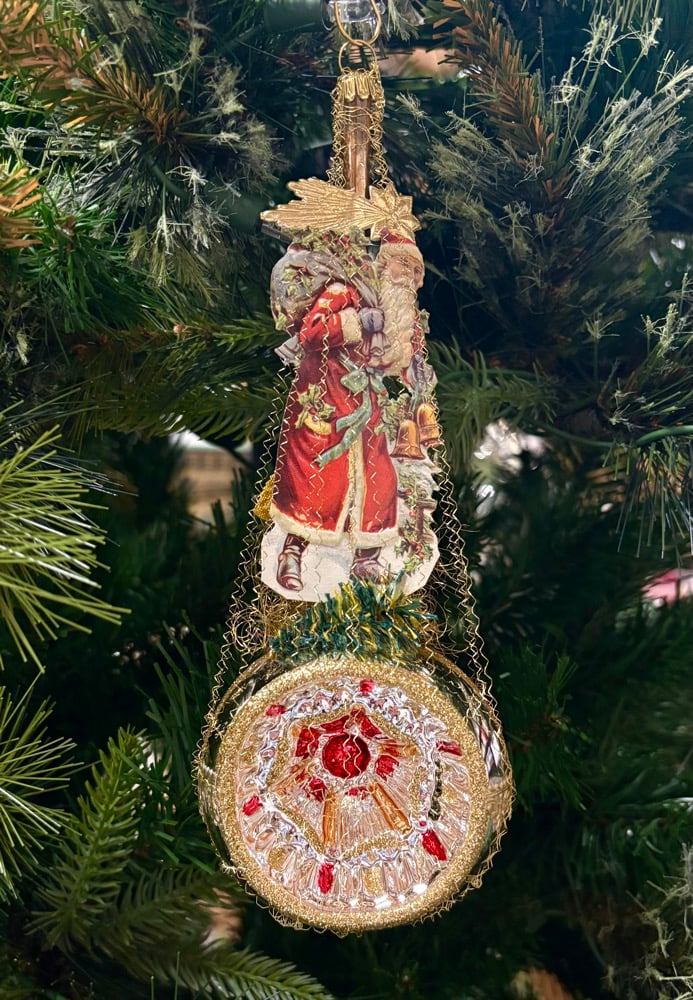 Vintage German Santa with Gifts Reflector Ornament | Joanne Wright Studio