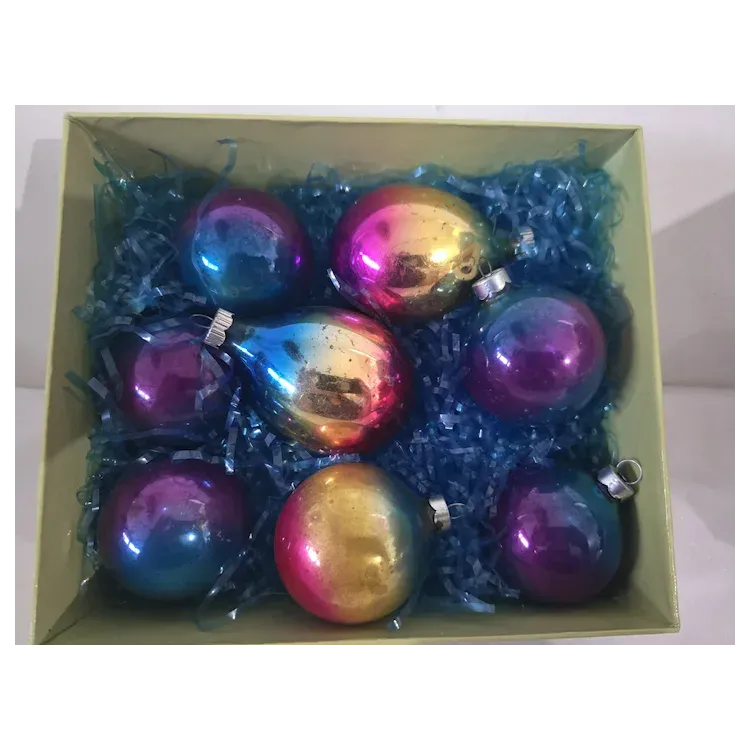 Vintage Mid Century USA/Shiny Brite Ombre Rainbow Glass Ornaments. For Sale at Ruby Lane