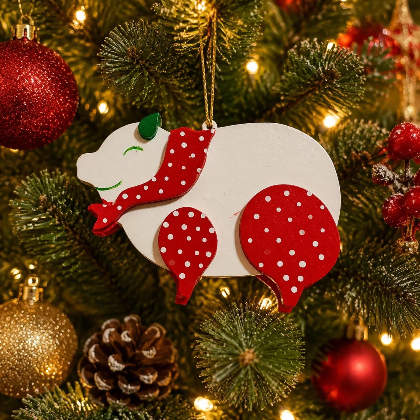 Vintage Pig Wooden Christmas Ornament Green | Mercari