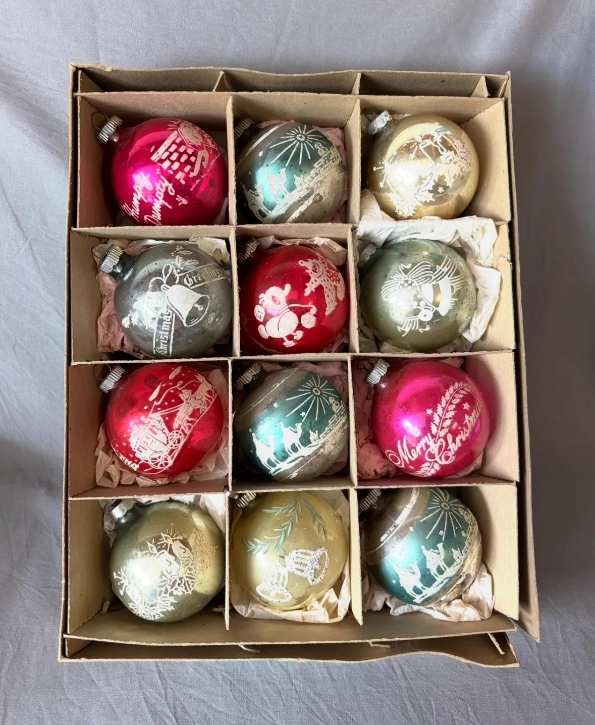 Vintage Shiny Brite Garland 12 Shiny Brite And USA Stencil Ornaments In Uncle Sam Box Vintage Glass Stencil Ornaments Just Vintage Christmas
