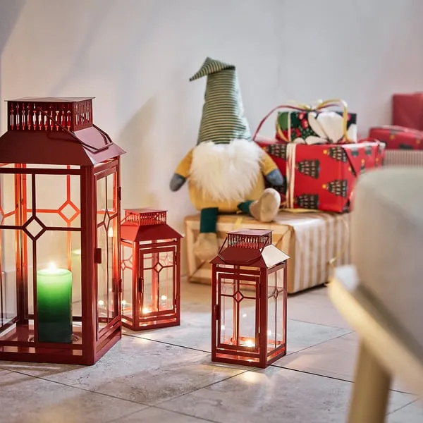 VINTERFINT Red Lantern For Pillar Candle 17 ¼ | Indoor Outdoor Holiday Candle Holder | Christmas Decor | IKEA