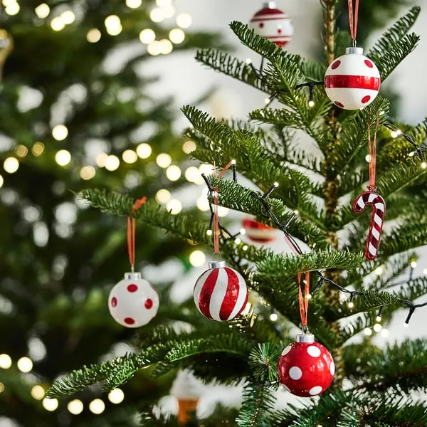 VINTERFINT Red & White Christmas Tree Ornaments | Mixed Patterns | 2 3/8' | Glossy Glass | Christmas Decor | IKEA