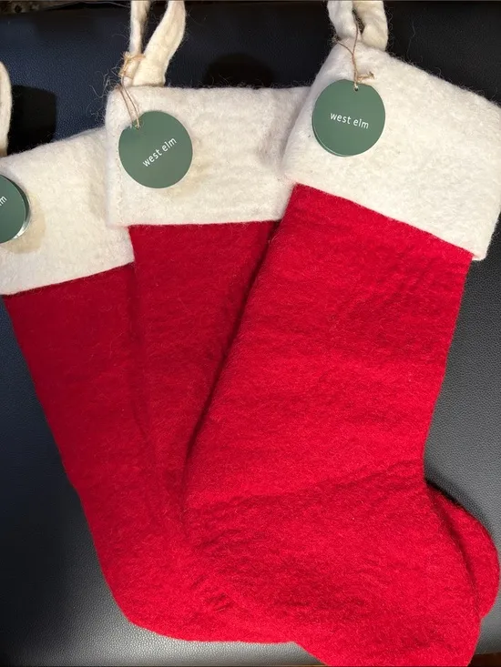 West Elm | Holiday | West Elm Red And Cream Wool Felt Holiday Christmas Stockings Set Of 3 | Poshmark