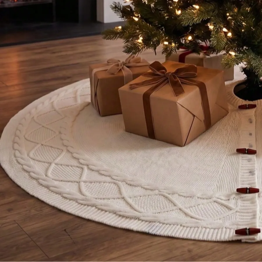 White Cable Knit Christmas Tree Skirt | 24β48 Inch β suxi-living
