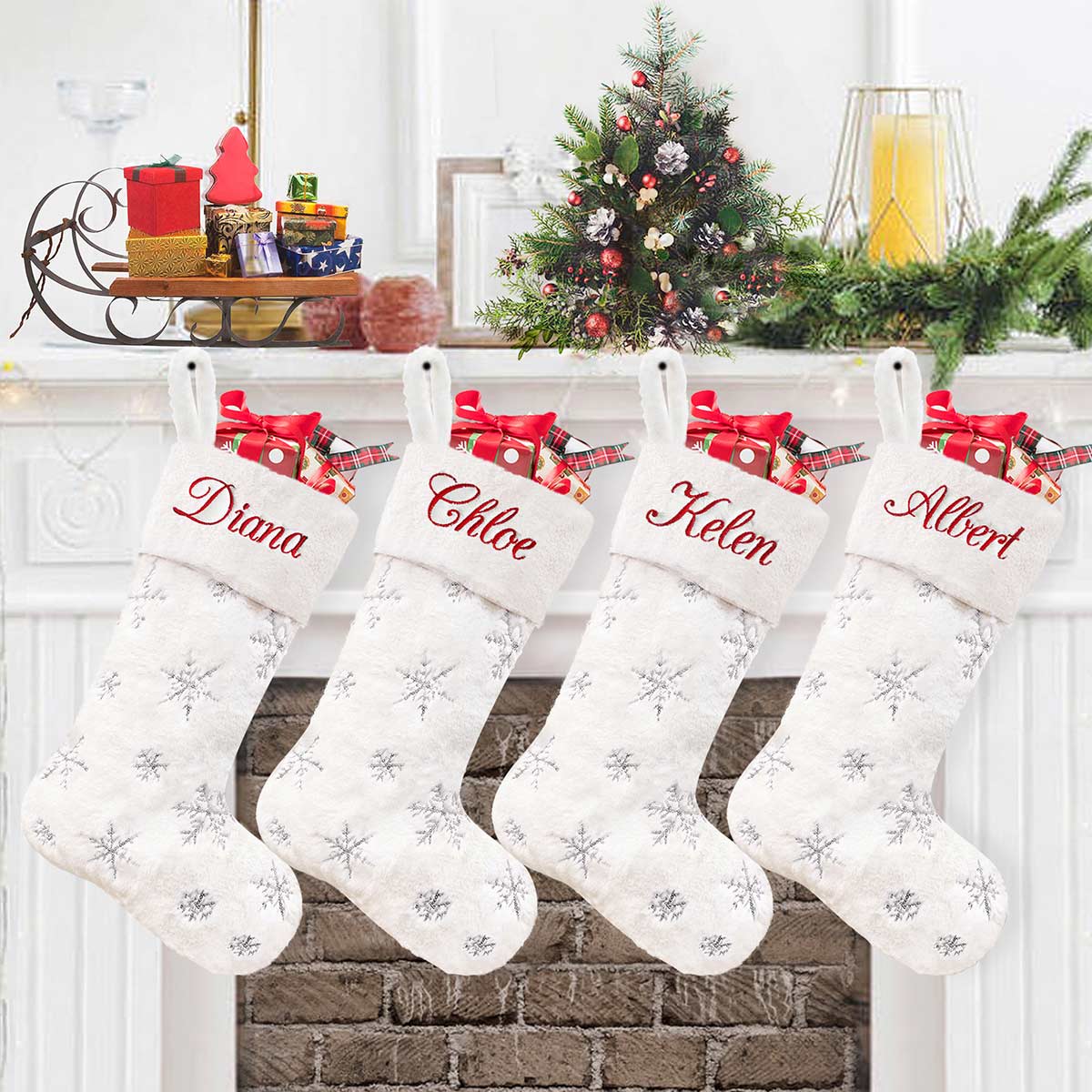 White Faux Fur Xmas Stockings with Sequin Personalized Christmas Stock –  Ugiftcorner