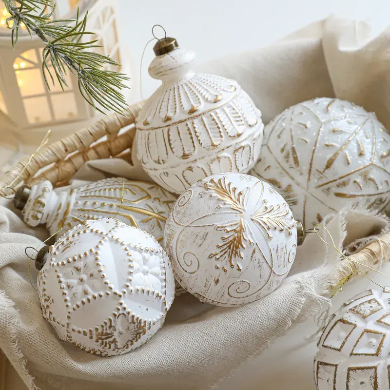 White Gold Matte Christmas Ball Ornament Plastic Retro Luxury Snowflake Decoration - Nihaojewelry Australia