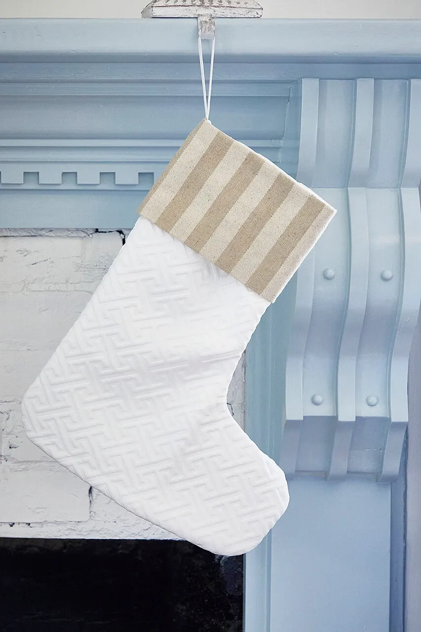 White Quilted Stocking with Stripes