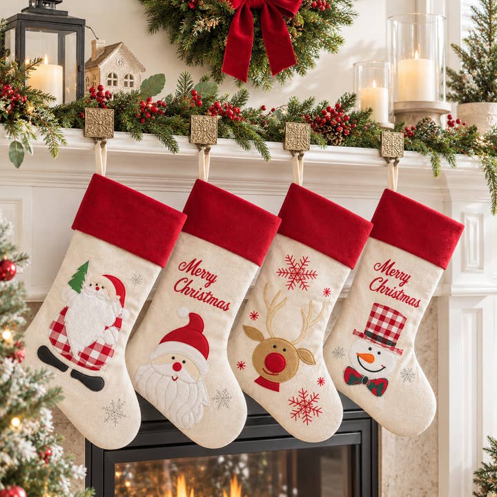 Wholesale Holiday Design Linen Hanging Christmas Stocking for your store - Faire