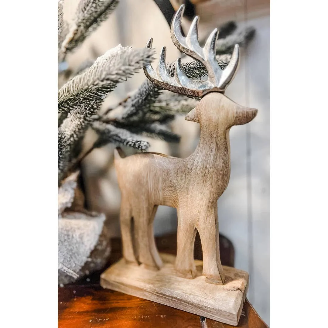 Wholesale Red Plaid Wooden Reindeer Set of 2 - 6x6x2/9.5x9x2 for your store  - Faire