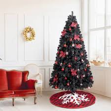 Winado - 7.5FT Christmas Tree Artificial with Lights, Tree Skirt, Ornaments for Indoor Outdoor Christmas Holiday Party Decoration - Black & Red