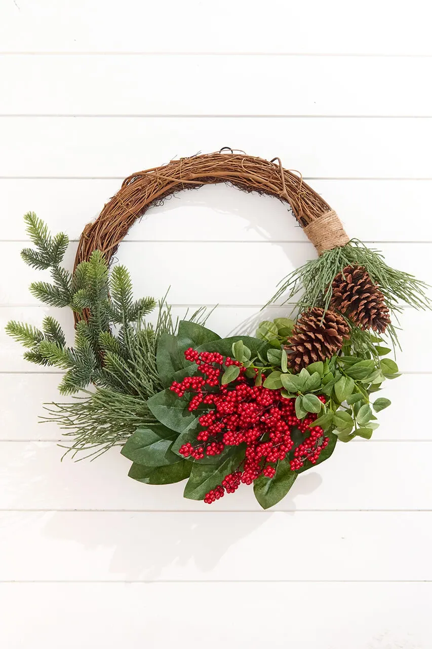 Winter Foliage and Berry Layered Vine Wreath - Decorator's Warehouse
